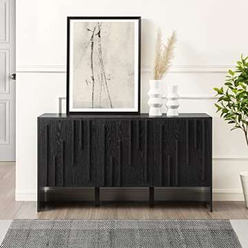Walker Edison Contemporary Detailed 3-Door Dining Storage Sideboard, 55 Inch, Black