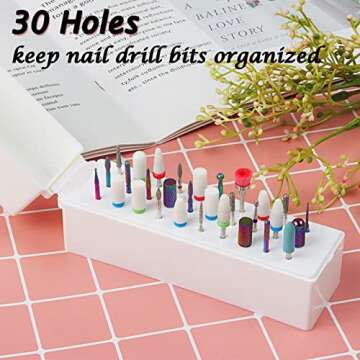 Fiezkaa Nail Drill Bits Holder Stand 30 Holes Dustproof Drill Bit Case Nail Salon Organizer and Storage Displayer Box for Acrylic Nail Drill Bit