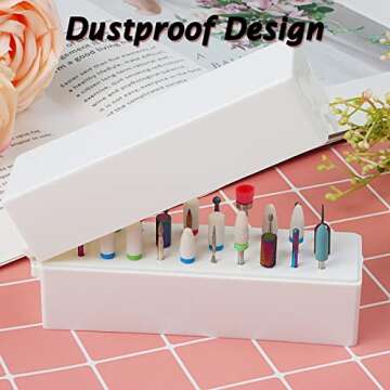 Fiezkaa Nail Drill Bits Holder Stand 30 Holes Dustproof Drill Bit Case Nail Salon Organizer and Storage Displayer Box for Acrylic Nail Drill Bit