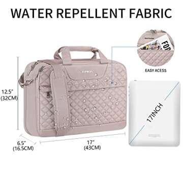 EMPSIGN 17.3 Inch Laptop Bag - Water Repellent with RFID, Dusty Pink