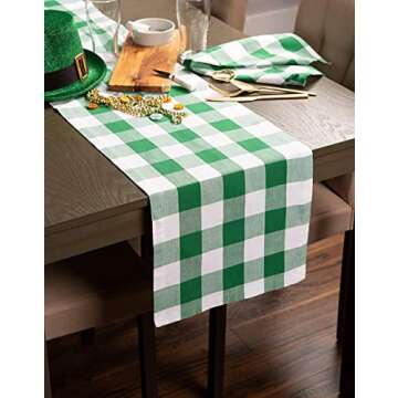 DII Buffalo Check Collection, Classic Farmhouse Table Runner, 14x72, Green & White
