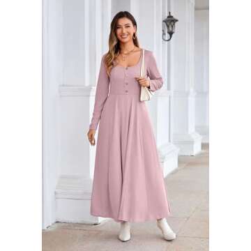 Elegant OUGES Maternity Dress for Baby Shower - Long Sleeve Pink