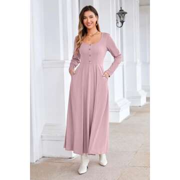 Elegant OUGES Maternity Dress for Baby Shower - Long Sleeve Pink