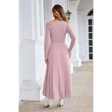 Elegant OUGES Maternity Dress for Baby Shower - Long Sleeve Pink