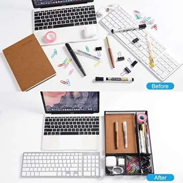 MBVVLZJVN Desk Drawer Organizer,5 Compartments Mesh Drawer Organizer Desk Organizer Tray, Office Supplies Desktop Storage with 2 Pack Binder Clips (Black)