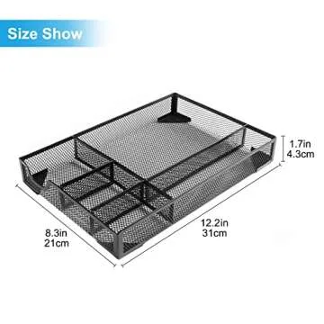 MBVVLZJVN Desk Drawer Organizer,5 Compartments Mesh Drawer Organizer Desk Organizer Tray, Office Supplies Desktop Storage with 2 Pack Binder Clips (Black)