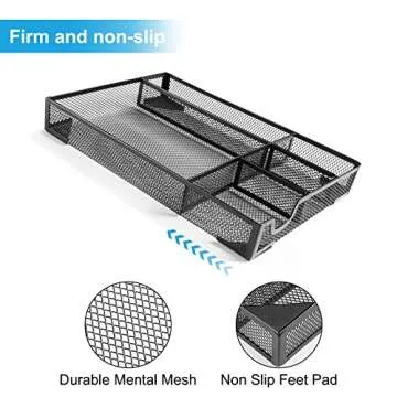 MBVVLZJVN Desk Drawer Organizer,5 Compartments Mesh Drawer Organizer Desk Organizer Tray, Office Supplies Desktop Storage with 2 Pack Binder Clips (Black)