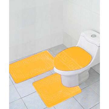 WPM WORLD PRODUCTS MART 3 Piece Bath Rug Set Pattern Bathroom Rug (20"x32")/Large Contour Mat (20"x20") with Lid Cover (Yellow)