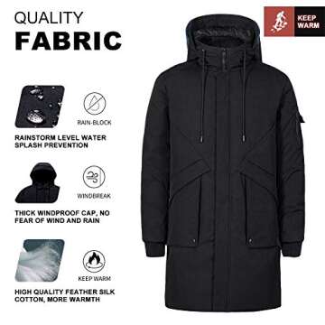 Pioneer Camp Men's Winter Coats Water-Repellent Windproof Thicken Parkas Long Hooded Padded Puffer J...