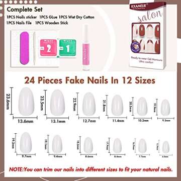 KXAMELIE Press on Nails Short Brown Stripes Full Cover Nude Glue on Nails Fake Nails with Nails Glue Glossy Oval False Nails Cute Nails Full Nail Press Ons Finger Manicure Acrylic Nails press on 24 PCS