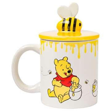Silver Buffalo Disney Winnie the Pooh Eating Honey Ceramic Mug with Sculpted 3D Bee Lid, 18 Ounces