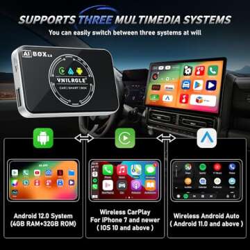 vnilrgle 4-in-1 Wireless CarPlay Adapter & Android Auto Wireless Adapter, Stream Netflix, YouTube, a...