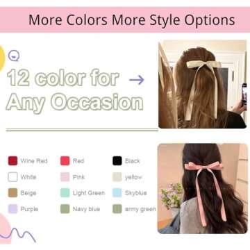 SEVEN STYLE 12 PCS Hair Bows for Women, Hair Ribbon Hair Bows with Long Tail Hair Bow clips Hair Barrettes for Women Accessories