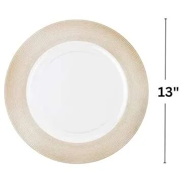 Wedding Venue Shop Textured Gold Rope Rim Plastic Charger Plates - 13" (Pack of 4) - Elegant & Durable for Entertaining, Dining, and Decor