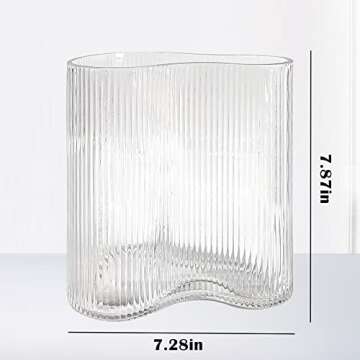 Aoderun Glass Vase for Flowers Modern Large Flower Vase Footprint Shape Ribbed Vase for Living Room Dining&Coffee Table Kitchen Office Home Shelf Wedding Party Decor(Clear)
