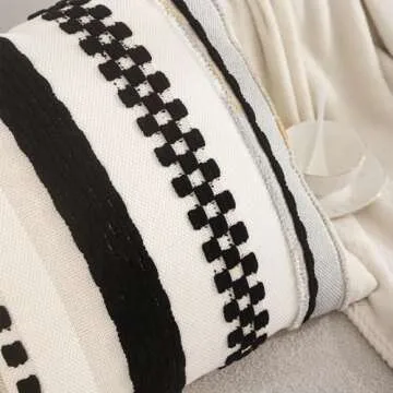 Tosleo Decorative Throw Pillow Covers 18x18 Set of 2 Boho Chenille Tufted Pillow Cover Textured Pillow Covers Striped Pillow Cases Accent Pillow Cases Farmhouse Cushion Case,Black and Beige