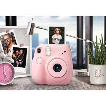 Fujifilm Instax Mini 7+ Camera, Easy to Operate, Portable, Handy Selfie Mirror, Polaroid Camera, Perfect for Beginners and Experts, Sleek and Stylish Design - Light Pink (Renewed)