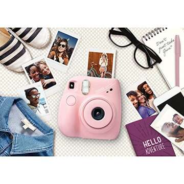 Fujifilm Instax Mini 7+ Camera, Easy to Operate, Portable, Handy Selfie Mirror, Polaroid Camera, Perfect for Beginners and Experts, Sleek and Stylish Design - Light Pink (Renewed)
