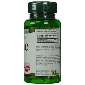 Nature's Bounty Zinc (Zinc Gluconate) 50 mg, 100 Caplets