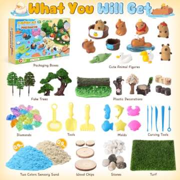 G.C 85 Pcs Animal Sensory Bin Toys Kids Play Sand Kit Toddler Sandbox Toy Two Color Sand Molds Prete...