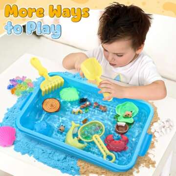 G.C 85 Pcs Animal Sensory Bin Toys Kids Play Sand Kit Toddler Sandbox Toy Two Color Sand Molds Pretend Play Beach Toy Birthday Gift for Girls Boys 3 4 5 6 7 8 Years Old