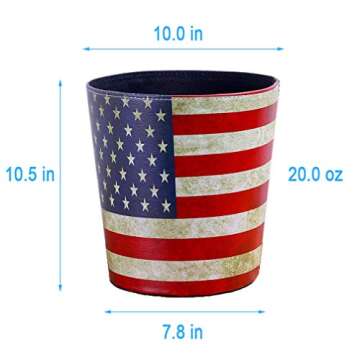 DreamsEden Vintage Leather Trash Can - Retro Waste Toillet Paper Bin Basket for Bathroom Bedroom Office (American Flag)