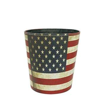 DreamsEden Vintage Leather Trash Can - Retro Waste Toillet Paper Bin Basket for Bathroom Bedroom Office (American Flag)