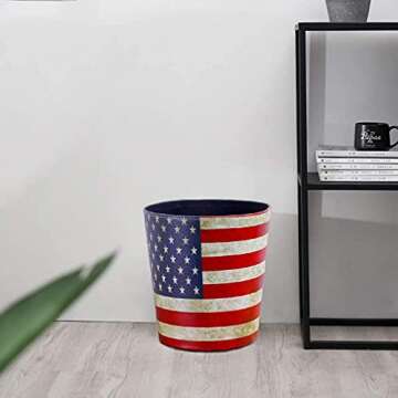 DreamsEden Vintage Leather Trash Can - Retro Waste Toillet Paper Bin Basket for Bathroom Bedroom Office (American Flag)