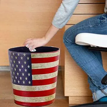 DreamsEden Vintage Leather Trash Can - Retro Waste Toillet Paper Bin Basket for Bathroom Bedroom Office (American Flag)