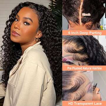 13x6 Lace Front Wigs Human Hair HD Transparent Deep Wave Lace Front Wigs Human Hair 180 Density Curl...