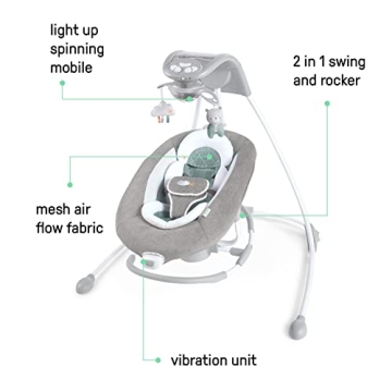 Ingenuity InLighten 2-in-1 Baby Swing Rocker Cool Mesh Vibrations
