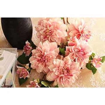 GLSATEMAN Dark Pink Dahlia Artificial Flowers - 5 pcs