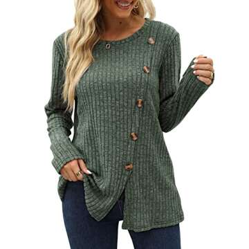 OFEEFAN Womens Long Sleeve Tops Tunics Long Sweaters for Women Green 2024 Trend L