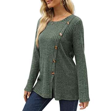 OFEEFAN Womens Long Sleeve Tops Tunics Long Sweaters for Women Green 2024 Trend L