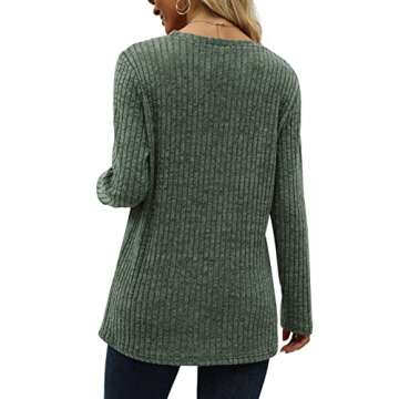 OFEEFAN Womens Long Sleeve Tops Tunics Long Sweaters for Women Green 2024 Trend L