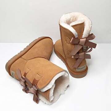 JOY IN LOVE Women's Snow Boots for Winter Mid-Calf high Back Bows