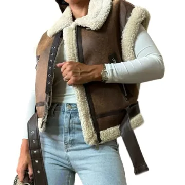 loveimgs Women Winter Sherpa Vest Faux Suede Jacket Shearling Fleece Leather Vest Sleeveless Moto Fu...