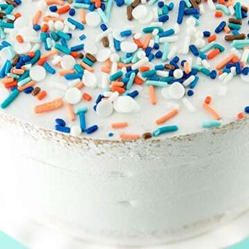 Blue and Orange Sprinkles for Cake, Cookie, Cupcake Decorating, and Baking - Blippi Birthday Cake Topper Decorations in Blue Orange Jimmies, Nonpareils, Sugar Pearl with Peach, White, Navy Sprinkles