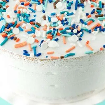 Blue and Orange Sprinkles for Cake, Cookie, Cupcake Decorating, and Baking - Blippi Birthday Cake Topper Decorations in Blue Orange Jimmies, Nonpareils, Sugar Pearl with Peach, White, Navy Sprinkles