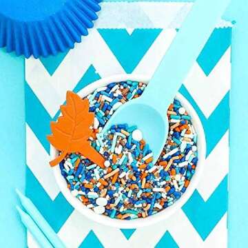 Blue and Orange Sprinkles for Cake, Cookie, Cupcake Decorating, and Baking - Blippi Birthday Cake Topper Decorations in Blue Orange Jimmies, Nonpareils, Sugar Pearl with Peach, White, Navy Sprinkles