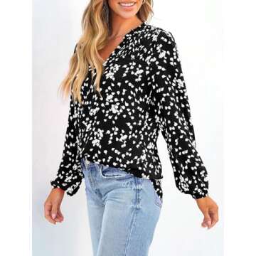 PRETTYGARDEN Womens Floral Spring Tops V Neck Blouses