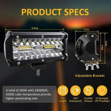 Zmoon 7Inch Dual LED Light Bar Combo,240W Waterproof