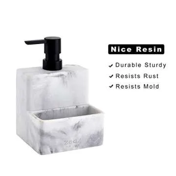 zccz Soap Dispenser with Sponge Holder, Marble Look Liquid Hand and Dish Soap Dispenser Pump Bottle and Sponge Holder 2 in 1 for Kitchen Sink Bathroom Counter Storage and Organization