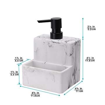 zccz Soap Dispenser with Sponge Holder, Marble Look Liquid Hand and Dish Soap Dispenser Pump Bottle and Sponge Holder 2 in 1 for Kitchen Sink Bathroom Counter Storage and Organization