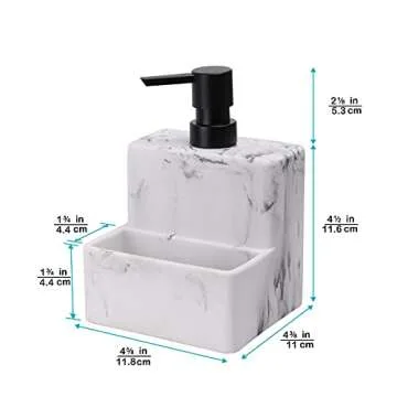zccz Soap Dispenser with Sponge Holder, Marble Look Liquid Hand and Dish Soap Dispenser Pump Bottle and Sponge Holder 2 in 1 for Kitchen Sink Bathroom Counter Storage and Organization