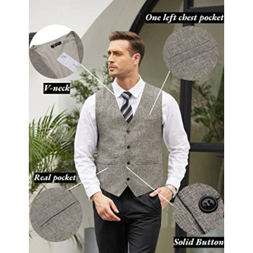 COOFANDY Men's Elegant Business Dress Vest in Khaki