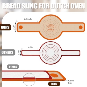 Silicone Bread Sling for Dutch Oven, 2 Pcs Non-Stick & Easy to Clean Bread Baking Mat Set, Reusable Bread Sling with Long Handle to Transfer Sourdough