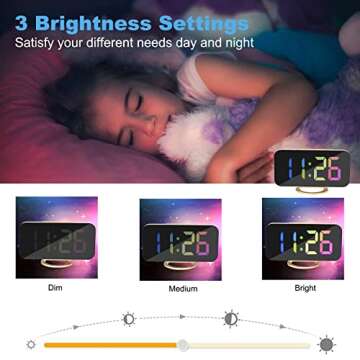 SZELAM Alarm Clock for Bedroom,6.5 in Digital Clocks Large Display,with 2 USB Charger Ports,3 Levels Brightness,Snooze,Modern LED Mirror Clock for Kid Teen Girl Room Decor - Gold