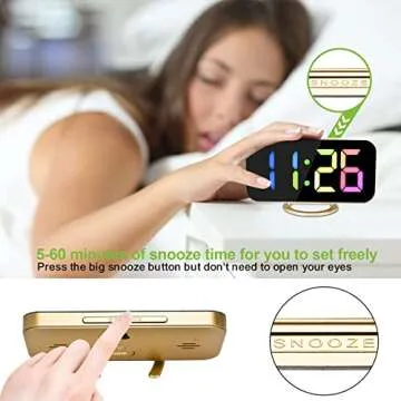 SZELAM Alarm Clock for Bedroom,6.5 in Digital Clocks Large Display,with 2 USB Charger Ports,3 Levels Brightness,Snooze,Modern LED Mirror Clock for Kid Teen Girl Room Decor - Gold