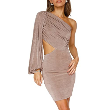 Glamaker Women's One Shoulder Velvet Bodycon Dress Sexy Cut Out Club Cocktail Wedding Mini Dress